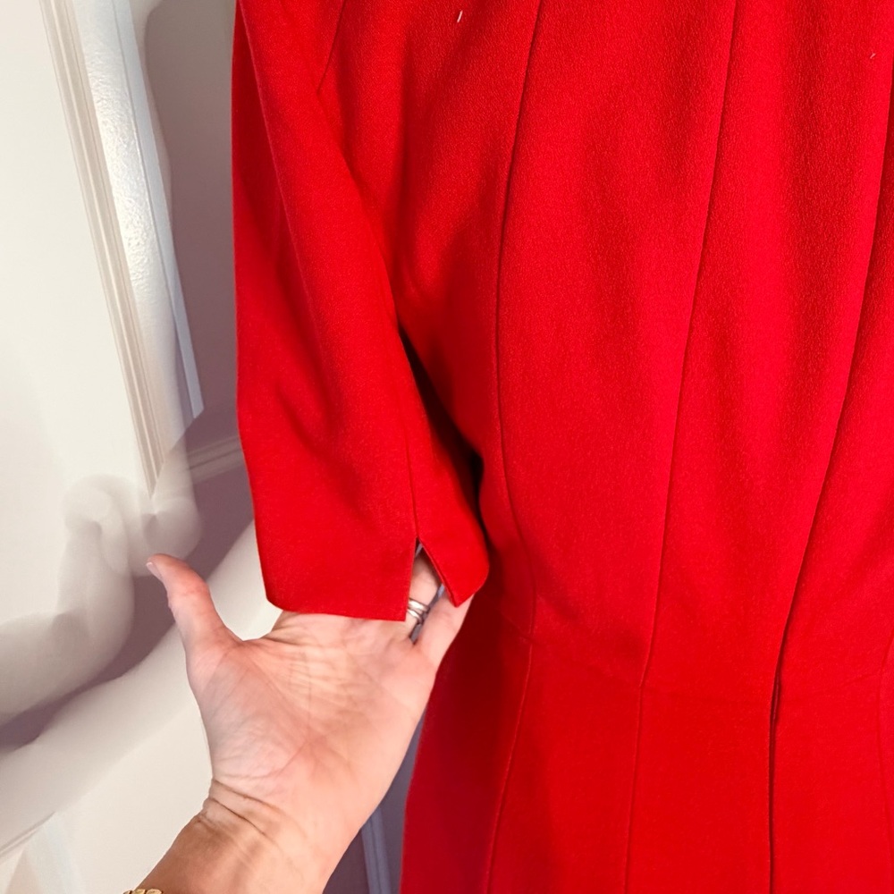 LK Bennett London Red Vena Midi Dress with Elbow Short Sleeves - Picture 7 of 8